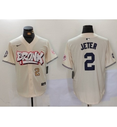 Men New York Yankees 2 Derek Jeter Cream The Bronx Graffiti V2 Vapor Limited Stitched Baseball Jersey 3