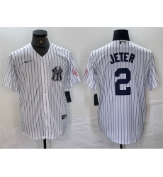 Men New York Yankees 2 Derek Jeter White Cool Base Stitched Baseball Jersey