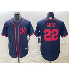 Men New York Yankees 22 Juan Soto Navy Cool Base Stitched Baseball Jersey