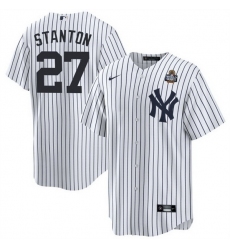 Men New York Yankees 27 Giancarlo Stanton White 2024 World Series With Name Cool Base Stitched Baseball Jersey