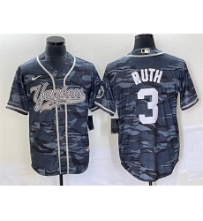 Men New York Yankees 3 Babe Ruth Gray Camo With Patch Cool Base Stitched Baseball Jersey