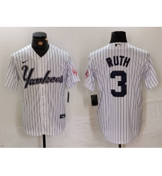 Men New York Yankees 3 Babe Ruth White Cool Base Stitched Baseball Jersey