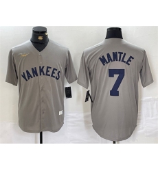 Men New York Yankees 7 Mickey Mantle Grey Cool Base Stitched Baseball Jersey