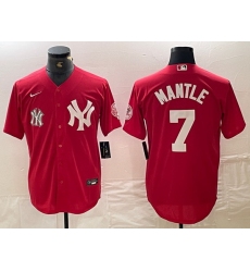 Men New York Yankees 7 Mickey Mantle Red Cool Base Stitched Baseball Jersey