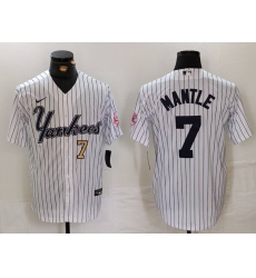 Men New York Yankees 7 Mickey Mantle White Cool Base Stitched Baseball Jersey 4