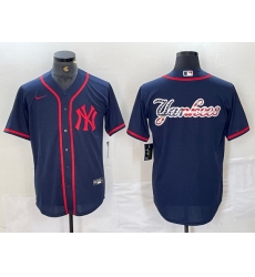 Men New York Yankees Big LOGO Navy Cool Base Stitched Baseball Jersey 20