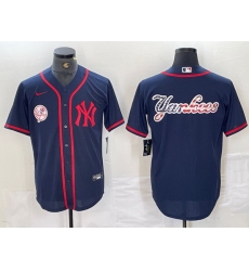 Men New York Yankees Big LOGO Navy Cool Base Stitched Baseball Jersey 25