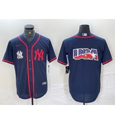 Men New York Yankees Big LOGO Navy Cool Base Stitched Baseball Jersey 33