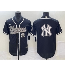 Men New York Yankees Black Team Big Logo Cool Base Stitched Baseball Jersey