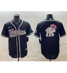 Men New York Yankees Black Team Big Logo Cool Base Stitched Baseball Jersey