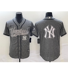 Men New York Yankees Gray Team Big Logo Cool Base Stitched Baseball Jersey