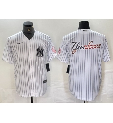 Men New York Yankees White Team Big Logo Cool Base Stitched Baseball Jersey