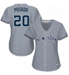 Womens Majestic New York Yankees 20 Jorge Posada Authentic Grey Road MLB Jersey