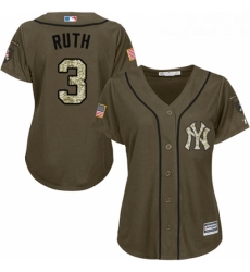 Womens Majestic New York Yankees 3 Babe Ruth Replica Green Salute to Service MLB Jersey