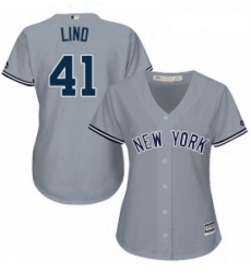 Womens Majestic New York Yankees 41 Adam Lind Authentic Grey Road MLB Jersey 