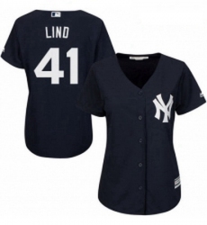 Womens Majestic New York Yankees 41 Adam Lind Replica Navy Blue Alternate MLB Jersey 