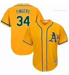 Mens Majestic Oakland Athletics 34 Rollie Fingers Replica Gold Alternate 2 Cool Base MLB Jersey