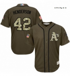 Mens Majestic Oakland Athletics 42 Dave Henderson Replica Green Salute to Service MLB Jersey