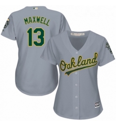 Womens Majestic Oakland Athletics 13 Bruce Maxwell Replica Grey Road Cool Base MLB Jersey 