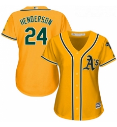 Womens Majestic Oakland Athletics 24 Rickey Henderson Authentic Gold Alternate 2 Cool Base MLB Jersey