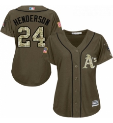 Womens Majestic Oakland Athletics 24 Rickey Henderson Replica Green Salute to Service MLB Jersey