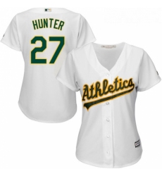 Womens Majestic Oakland Athletics 27 Catfish Hunter Authentic White Home Cool Base MLB Jersey