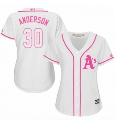 Womens Majestic Oakland Athletics 30 Brett Anderson Replica White Fashion Cool Base MLB Jersey 