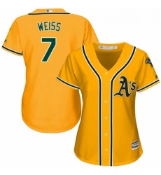 Womens Majestic Oakland Athletics 7 Walt Weiss Replica Gold Alternate 2 Cool Base MLB Jersey