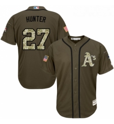 Youth Majestic Oakland Athletics 27 Catfish Hunter Replica Green Salute to Service MLB Jersey