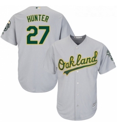 Youth Majestic Oakland Athletics 27 Catfish Hunter Replica Grey Road Cool Base MLB Jersey