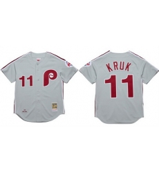 Men Philadelphia Phillies 11 John Kruk Grey 1989 Stitched Baseball Jersey