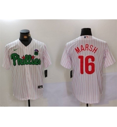 Men Philadelphia Phillies 16 Brandon Marsh White Green Cool Base Stitched Jersey