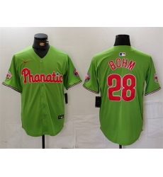 Men Philadelphia Phillies 28 Alec Bohm Green With Patch Stitched Jersey