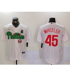 Men Philadelphia Phillies 45 Zack Wheeler White Green Cool Base Stitched Jersey 7