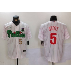 Men Philadelphia Phillies 5 Bryson Stott White Green Cool Base Stitched Jersey 3