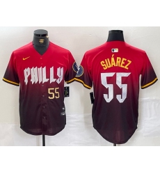 Men Philadelphia Phillies 55 Ranger Su E1rez Red 2024 City Connect Limited Stitched Jersey 1