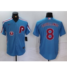 Men Philadelphia Phillies 8 Nick Castellanos Blue Cool Base Stitched Jersey 1