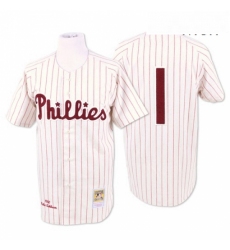 Mens Mitchell and Ness Philadelphia Phillies 1 Richie Ashburn Authentic WhiteRed Strip Throwback MLB Jersey