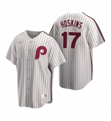 Mens Nike Philadelphia Phillies 17 Rhys Hoskins White Cooperstown Collection Home Stitched Baseball Jersey