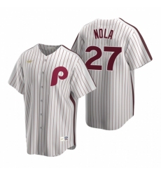 Mens Nike Philadelphia Phillies 27 Aaron Nola White Cooperstown Collection Home Stitched Baseball Jerse