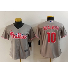 Women Philadelphia Phillies 10 J T  Realmuto Grey Cool Base Stitched Baseball Jersey