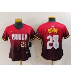 Women Philadelphia Phillies 28 Alec Bohm Red 2024 City Connect Limited Stitched Baseball Jersey 5