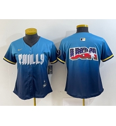 Women  Philadelphia Phillies Team Big Logo Blue 2024 City Connect Limited Stitched Baseball Jersey 1