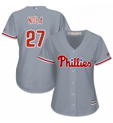 Womens Majestic Philadelphia Phillies 27 Aaron Nola Replica Grey Road Cool Base MLB Jersey