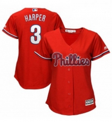 Womens Philadelphia Phillies 3 Bryce Harper Majestic Scarlet Cool Base RED Replica Player Jersey 