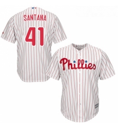 Youth Majestic Philadelphia Phillies 41 Carlos Santana Authentic WhiteRed Strip Home Cool Base MLB Jersey 