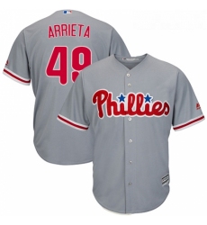 Youth Majestic Philadelphia Phillies 49 Jake Arrieta Authentic Grey Road Cool Base MLB Jersey 