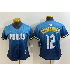 Youth Philadelphia Phillies 12 Kyle Schwarber Blue 2024 City Connect Limited Stitched Baseball Jersey