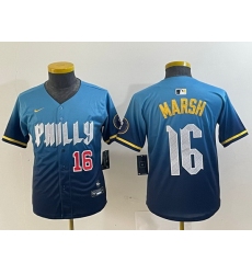 Youth Philadelphia Phillies 16 Brandon Marsh Blue 2024 City Connect Limited Stitched Jersey 2