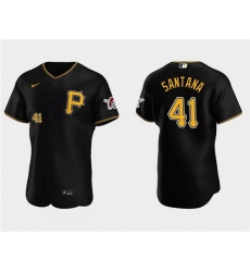 Men Pittsburgh Pirates 41 Carlos Santana Black Flex Base Stitched Baseball Jersey